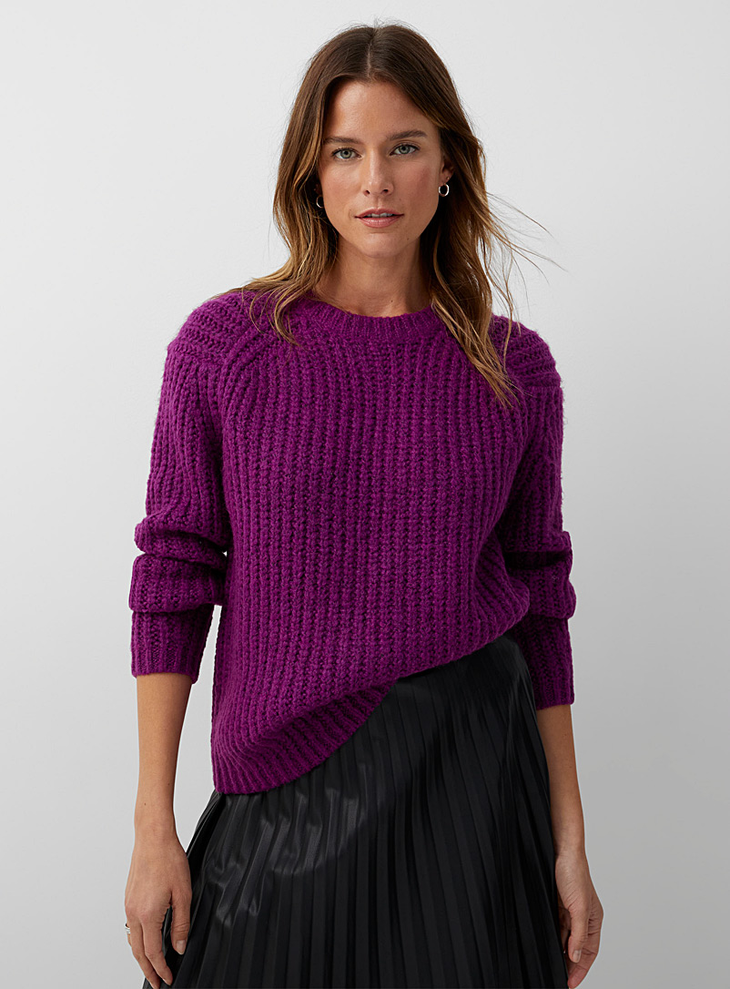 Contemporaine Fuschia  Shaker-rib raglan sweater for women