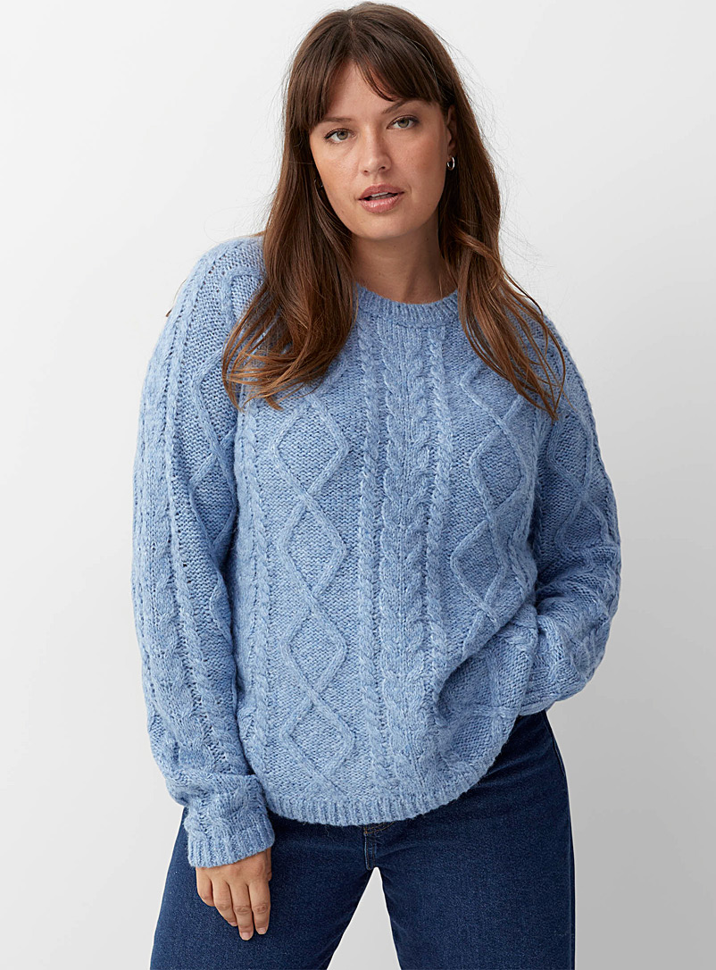 Contemporaine Baby Blue Cable-knit raglan sweater for women