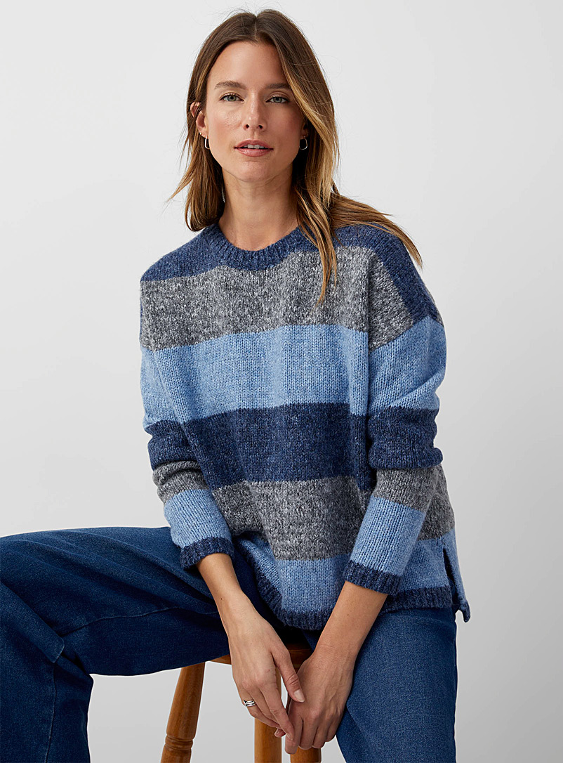 Contemporaine Marine Blue Loose heathered sweater for women