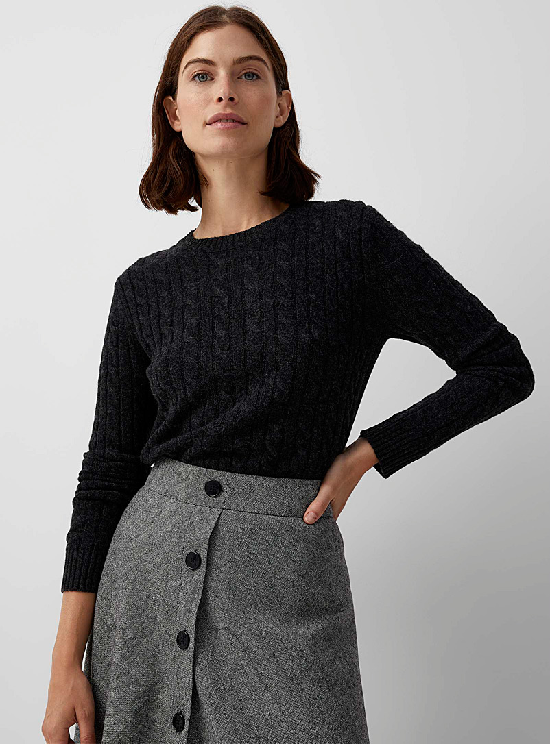 Contemporaine Charcoal Twisted cable crew-neck sweater for women