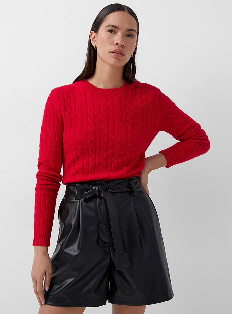 Contemporaine Ruby Red Twisted cable crew-neck sweater for women