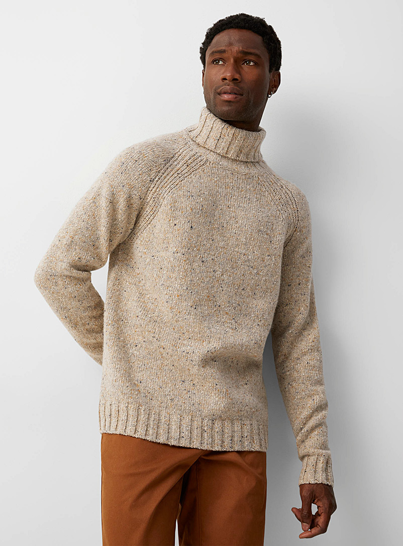 Le 31 Cream Beige Donegal-knit turtleneck sweater for men