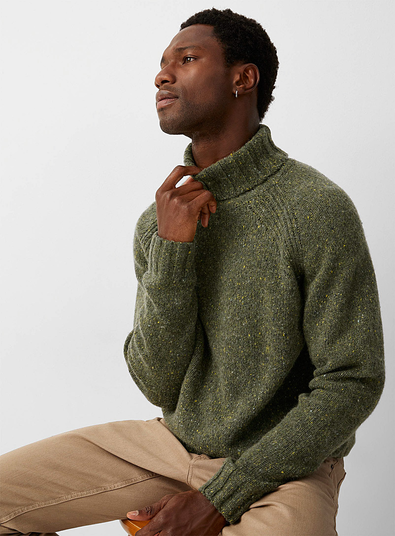 Le 31 Mossy Green Donegal-knit turtleneck sweater for men