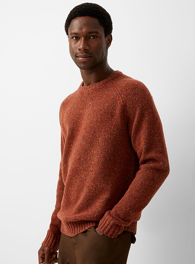 Le 31 Dark Orange Donegal knit crew-neck sweater for men