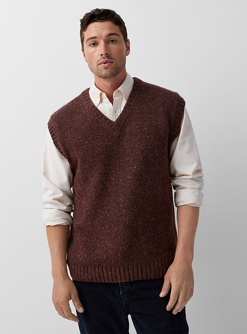 Le 31 Brown Donegal knit sweater vest for men