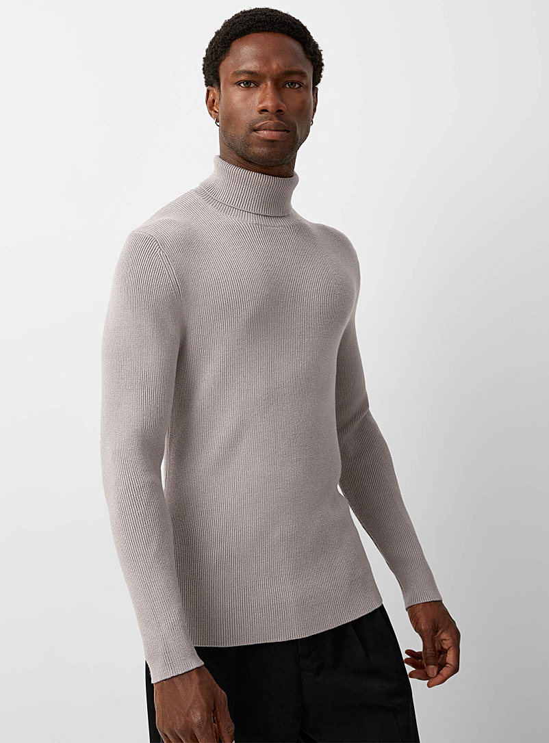 Le 31 Patterned Ecru Ribbed turtleneck sweater for men