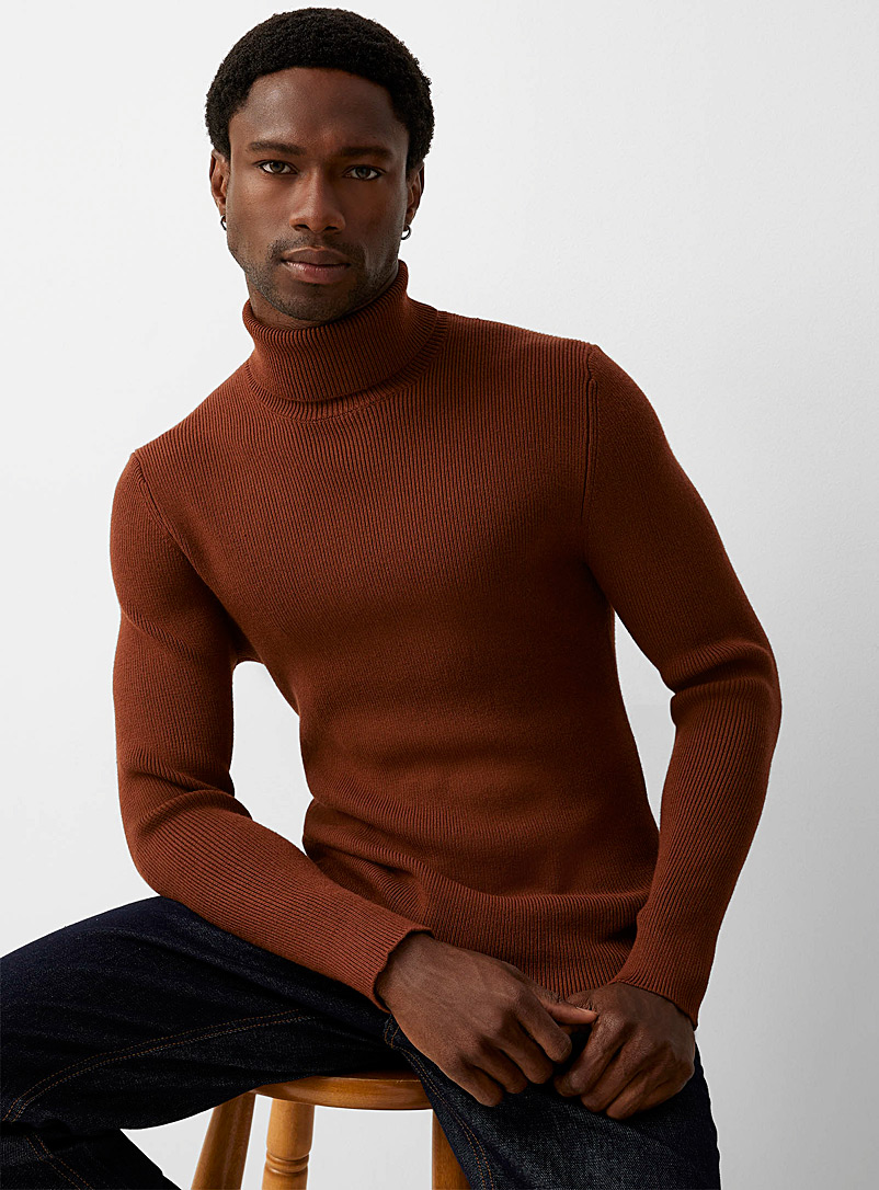 Le 31 Brown Ribbed turtleneck sweater for men