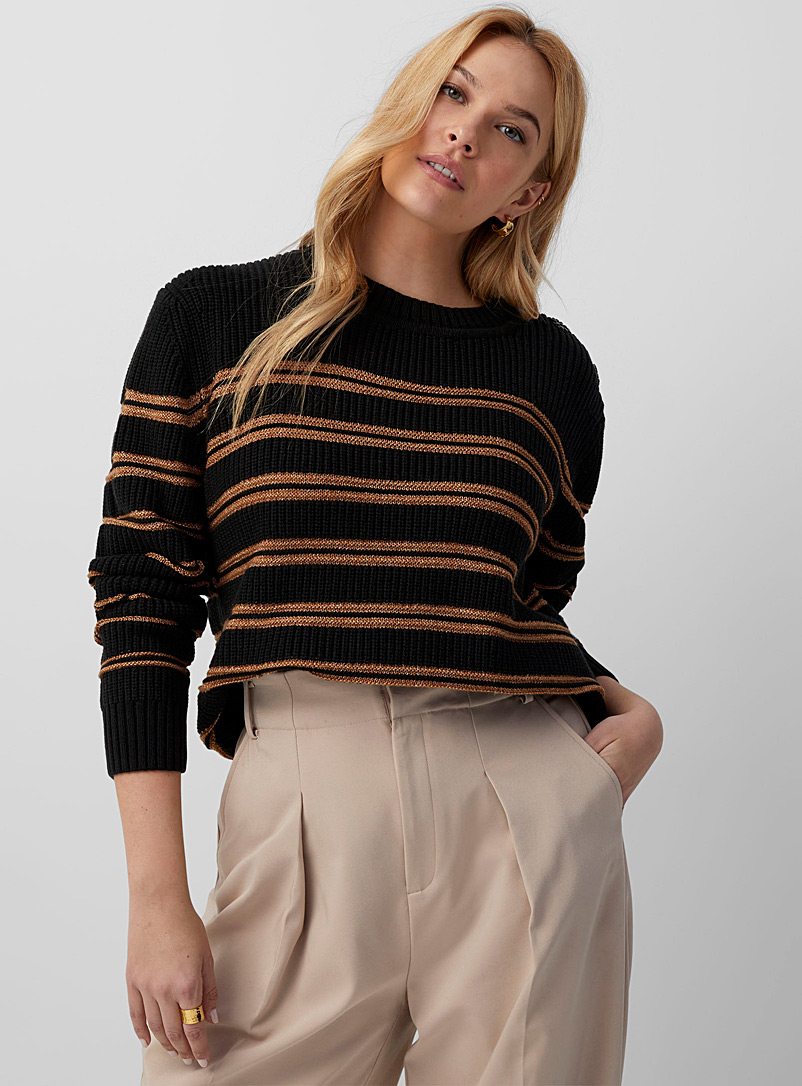 Contemporaine Black Stripes and ribbing sweater for women