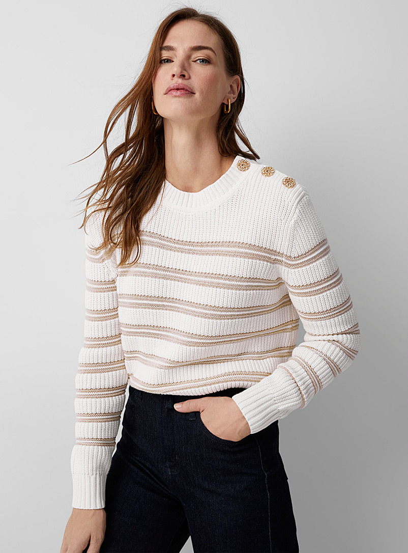 Contemporaine Ivory White Stripes and ribbing sweater for women