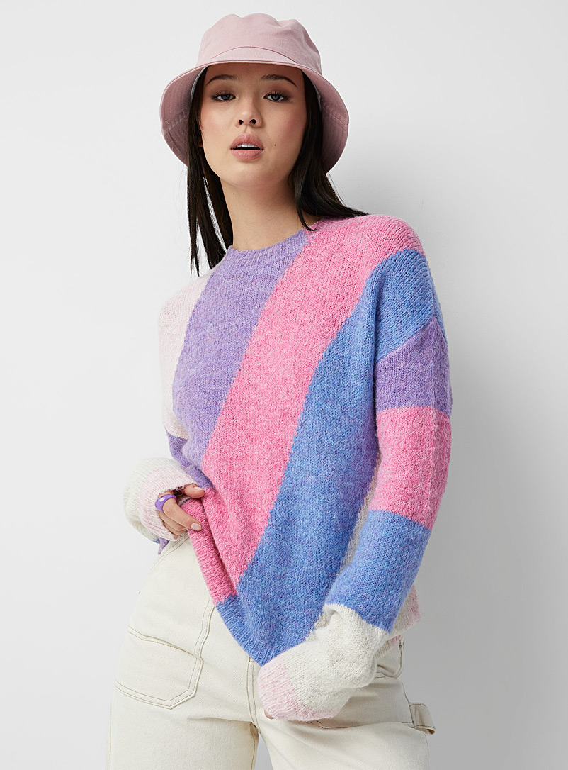 Twik Patterned Red Colourful slanted stripes sweater for women