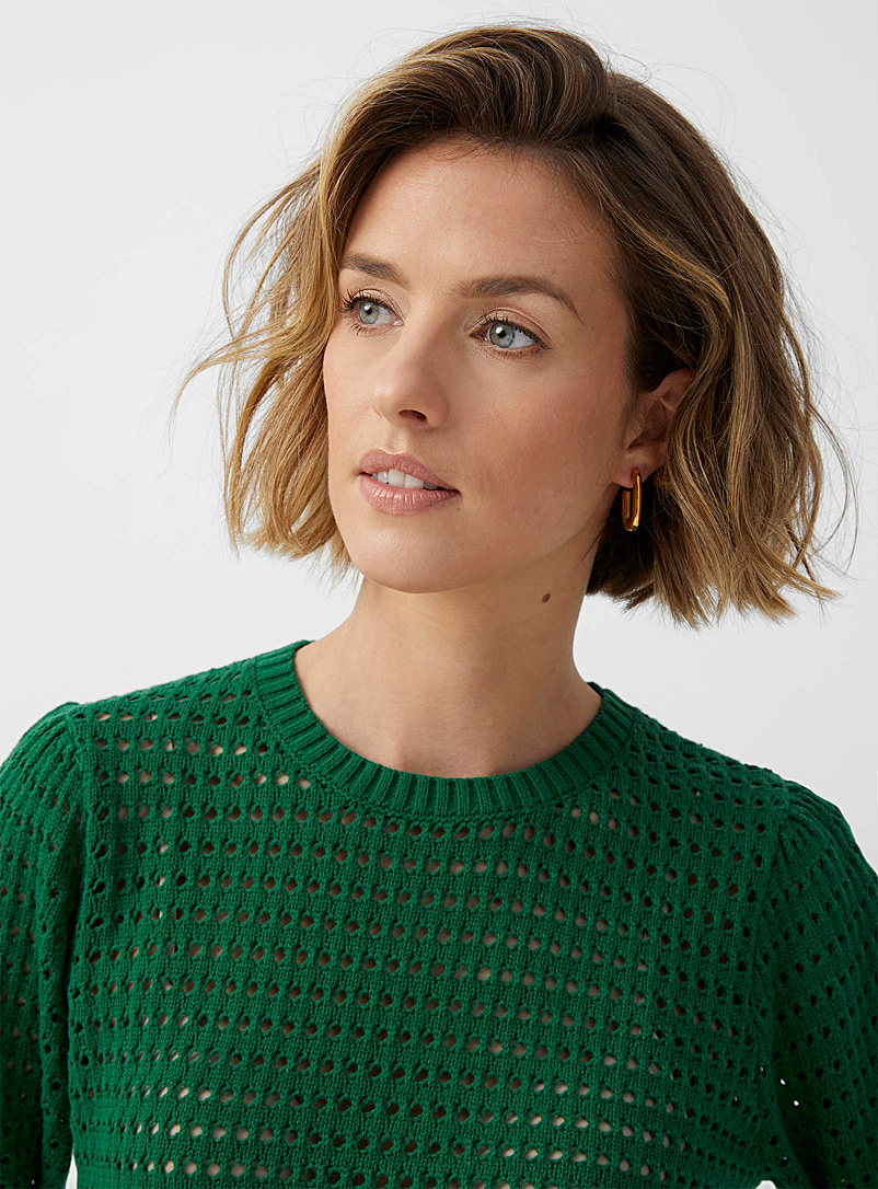Contemporaine Kelly Green Openwork crew-neck sweater for women