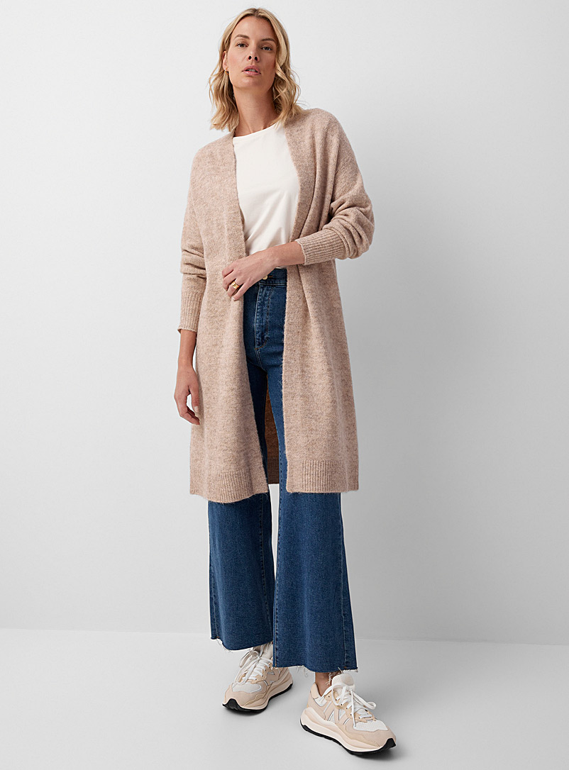Contemporaine Pearly Long open touch of wool V-neck cardigan for women