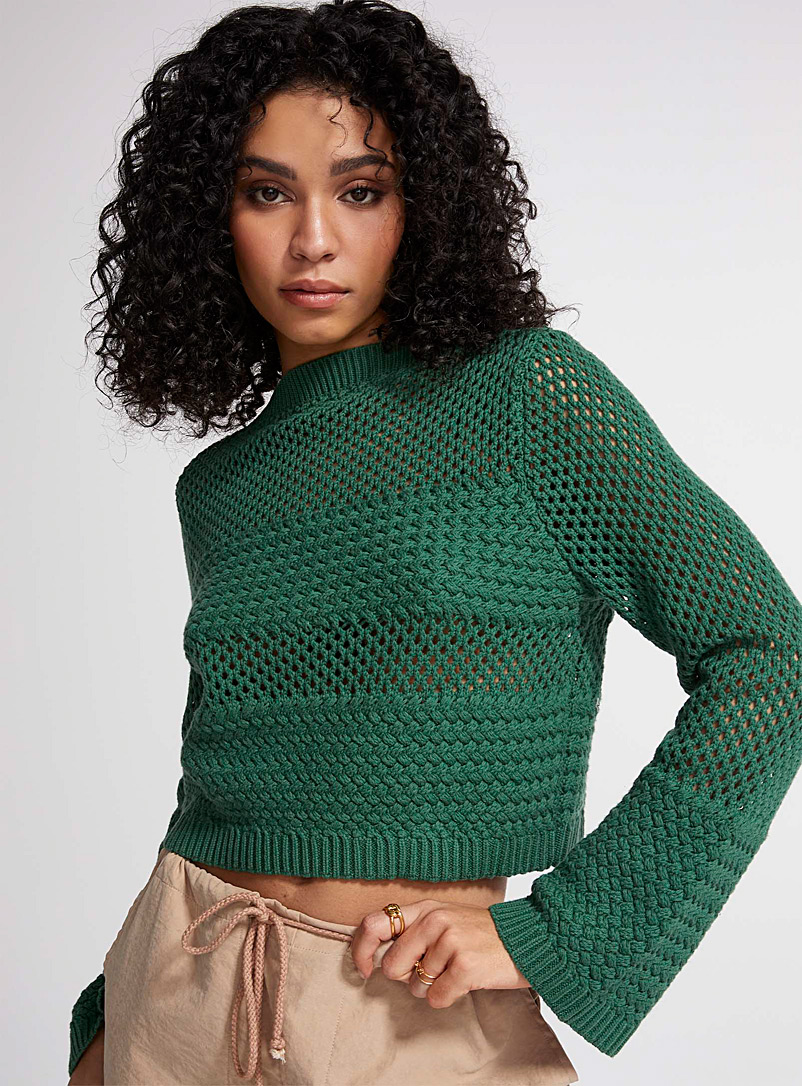 Icône Green  Bell sleeves openwork sweater for women