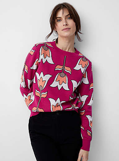 Contemporaine Medium Pink Bright tulips sweater for women