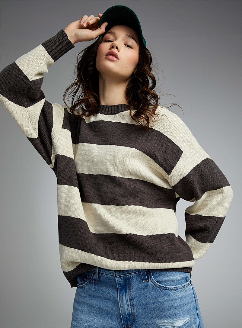 Twik Charcoal Wide-stripe longline sweater for women