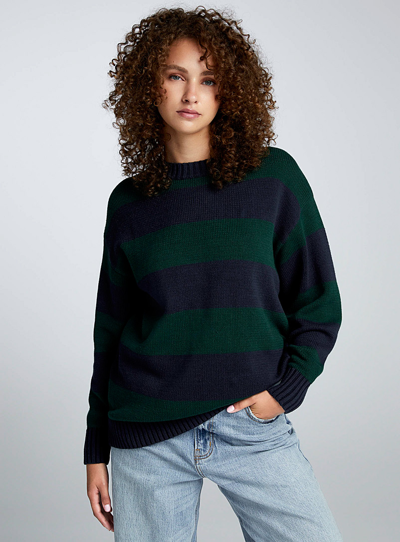 Twik Assorted green  Wide-stripe longline sweater for women