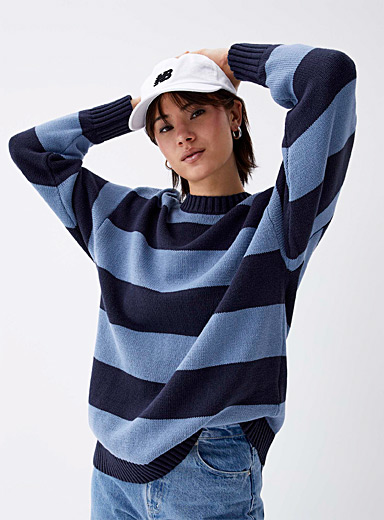 Twik Blue Wide-stripe longline sweater for women