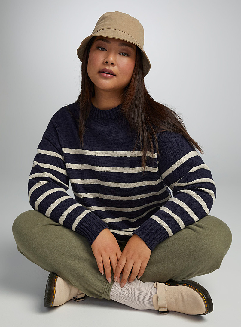 Twik Marine Blue Wide-stripe longline sweater for women