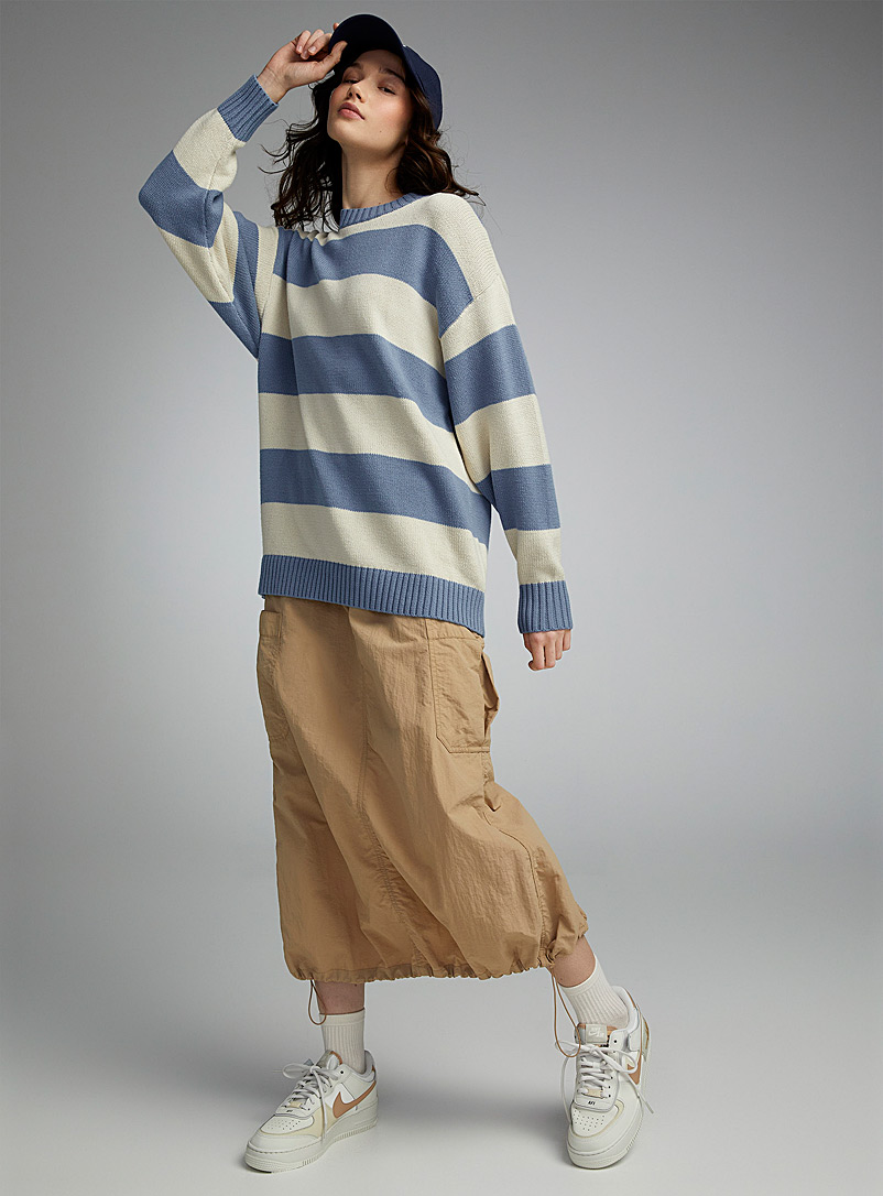 Twik Slate Blue Wide-stripe longline sweater for women