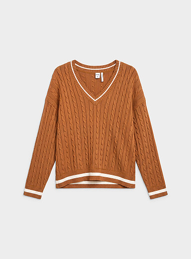 Oversized V-neck cable-knit sweater