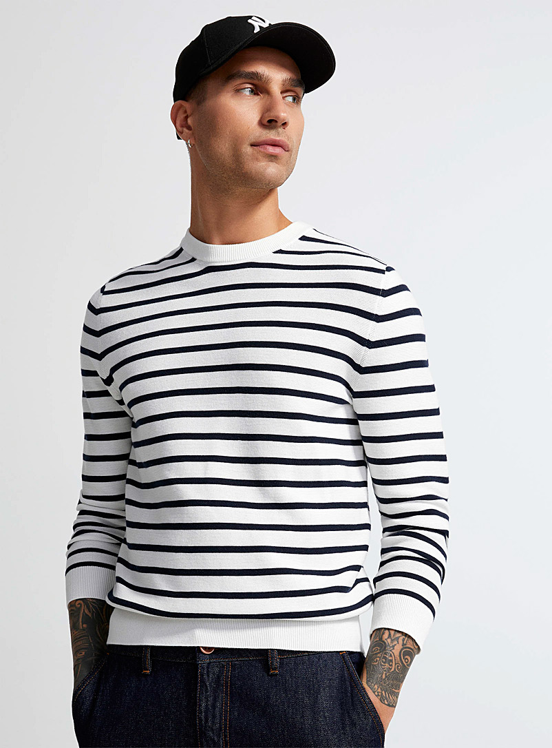 Le 31 Patterned White Nautical stripe sweater for men