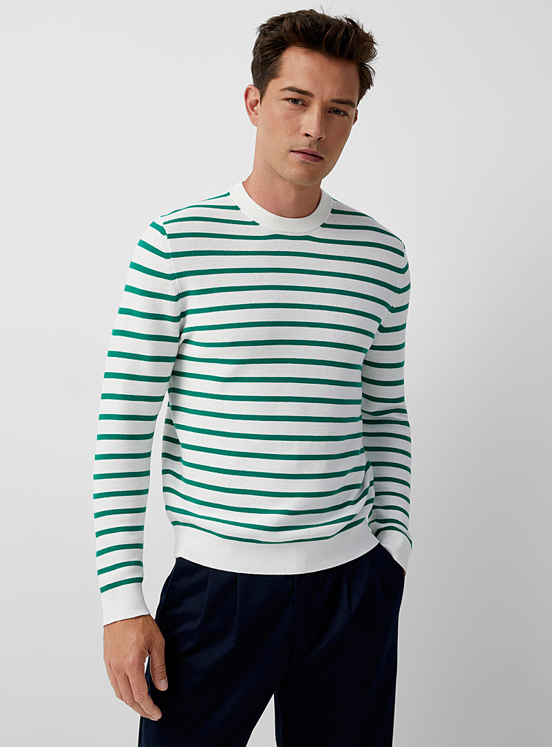 Le 31 Patterned Green Nautical stripe sweater for men