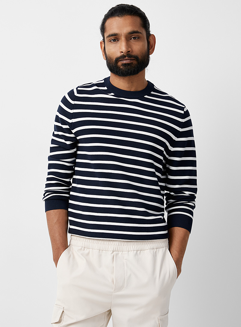 Le 31 Patterned Blue Nautical stripe sweater for men