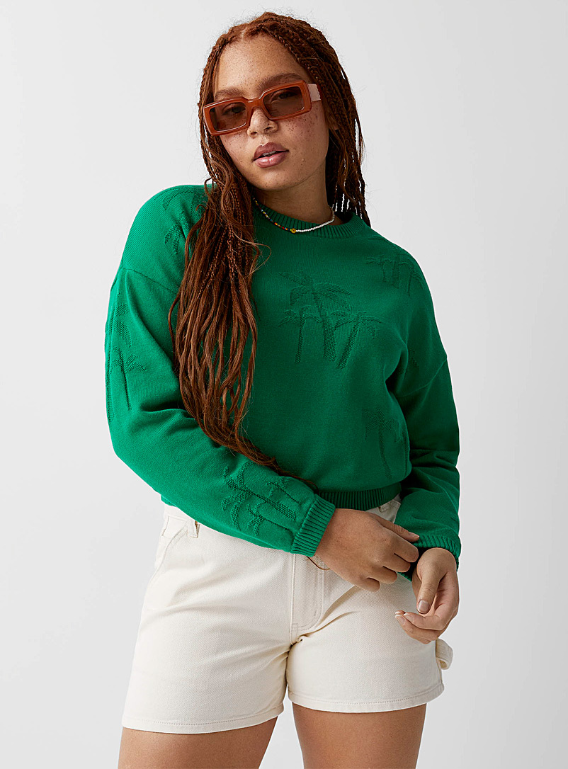 Twik Green Embossed nature pattern sweater for women