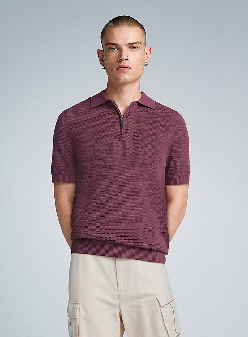 Djab Assorted plum  Openwork knit polo for men