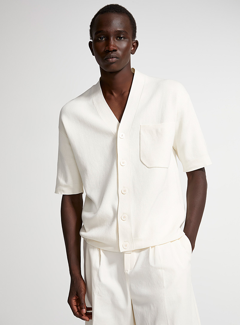 Le 31 Ivory White Short-sleeve cardigan for men