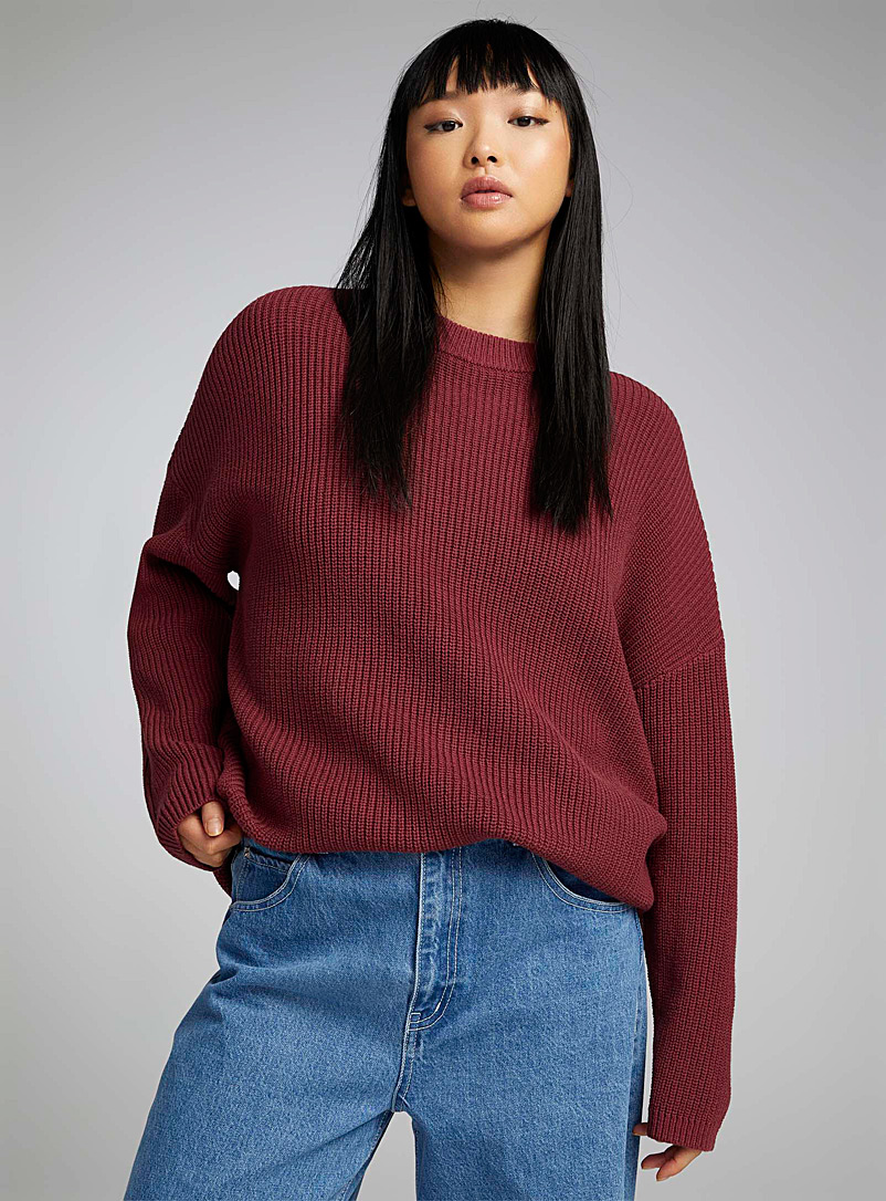 Twik Ruby Red Oversized rib-knit sweater for women