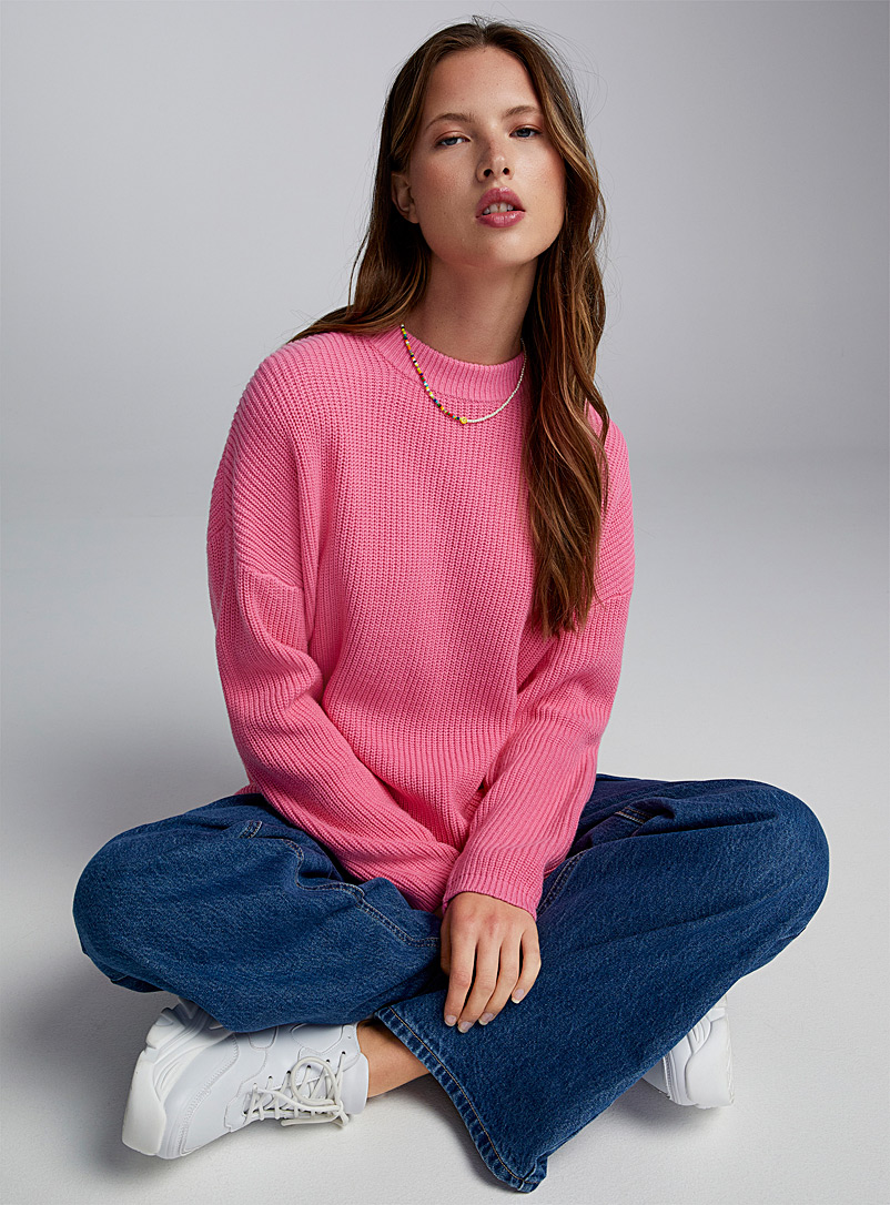 Twik Pink Oversized rib-knit sweater for women