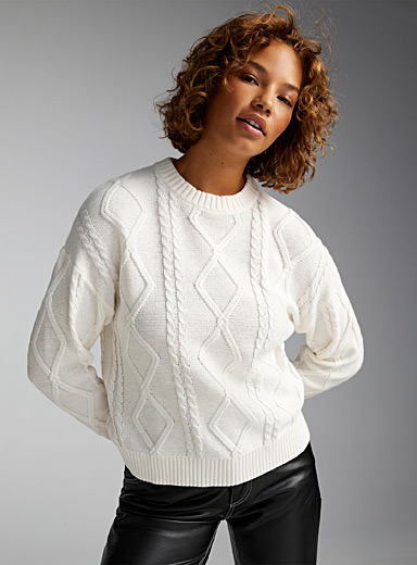 Twik Ivory White Diamonds and mini-cables sweater for women