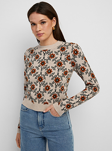Fitted patterned jacquard sweater | Icône | Stripes & Patterns | Simons