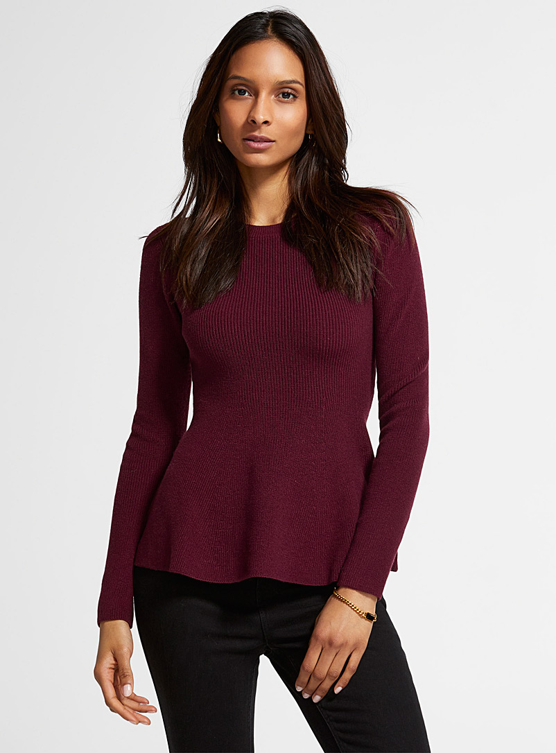 Icône Dark Crimson Peplum-waist ribbed sweater for women