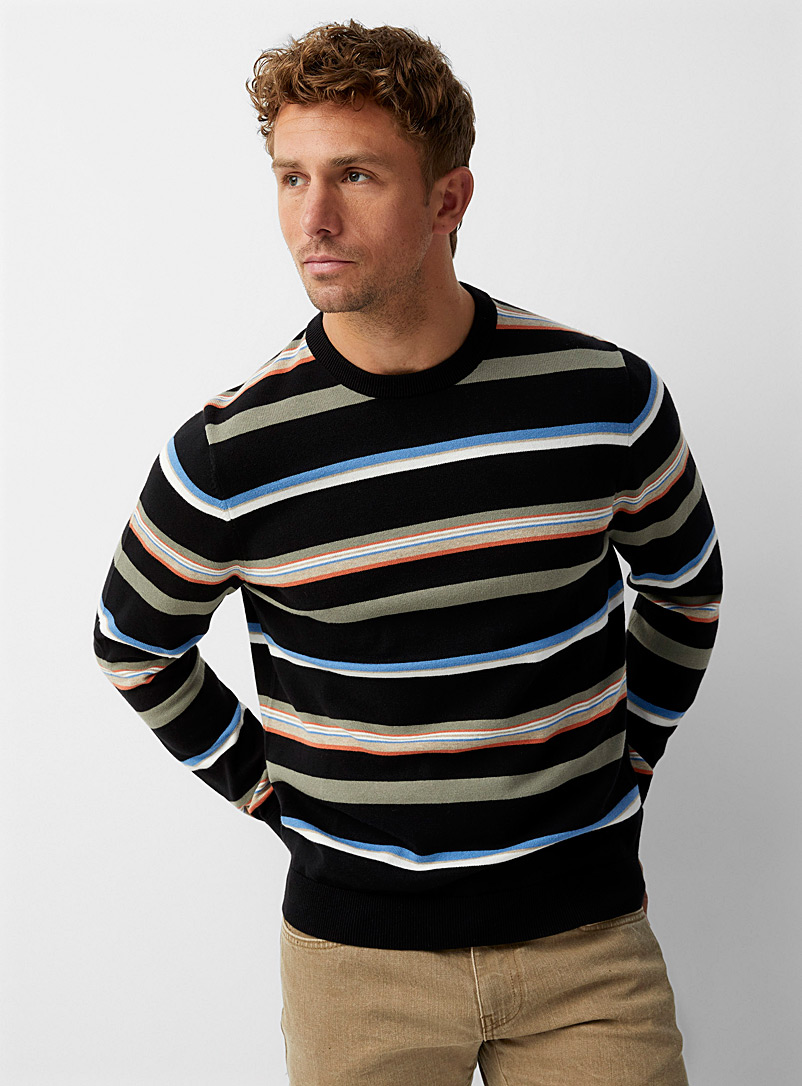 Le 31 Patterned Black Multi-stripe sweater for men