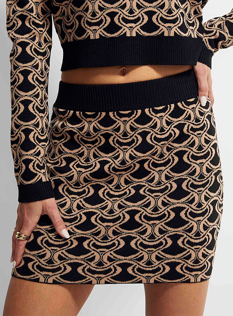 Icône: La minijupe jacquard formes géométriques Noir à motifs pour femme