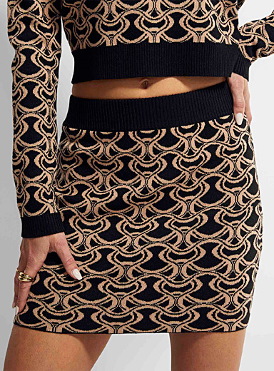 Icône Patterned Black Geometric shapes jacquard miniskirt for women