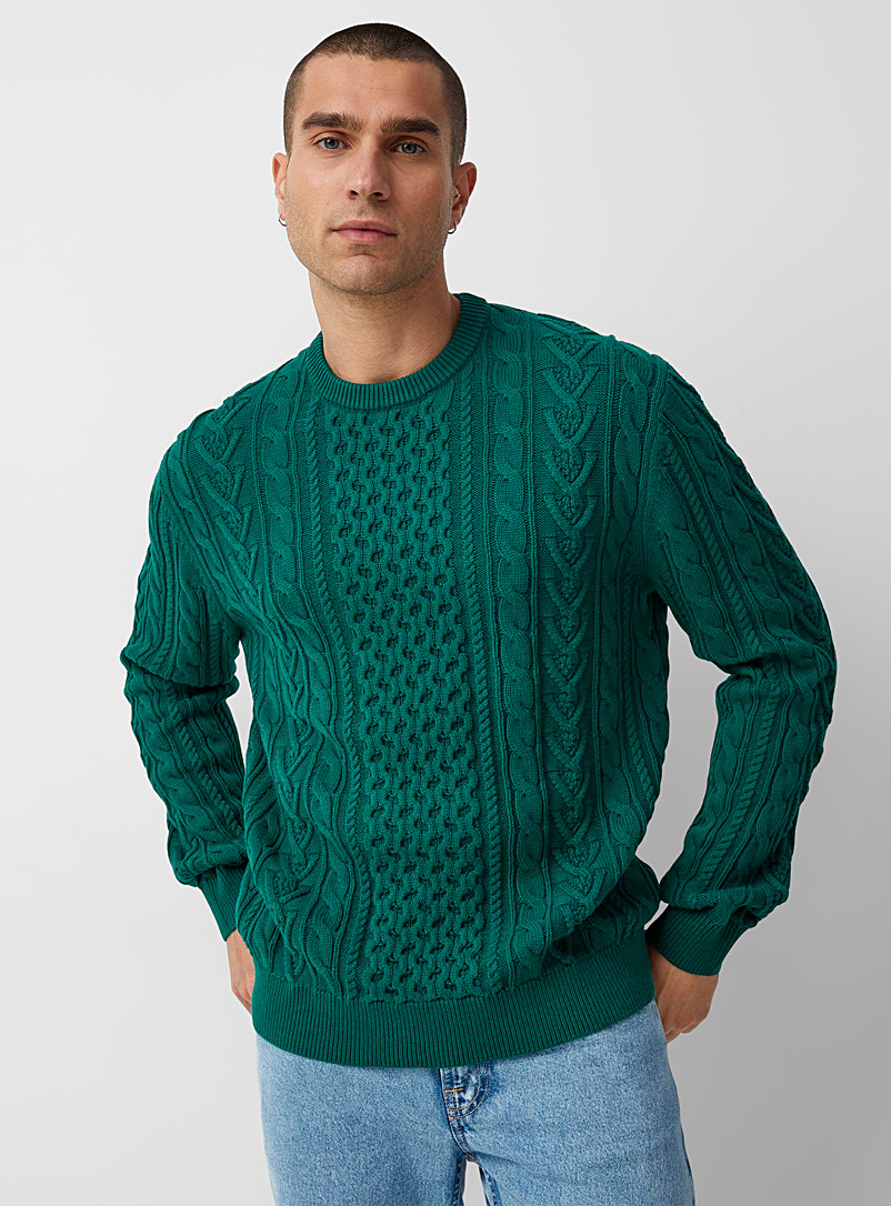 Le 31 Green Twisted-cable heritage sweater for men