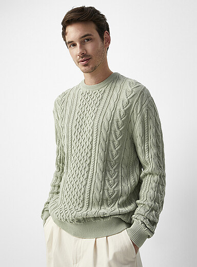 Simon, Cable sweater 100% merinos wool, Emerald