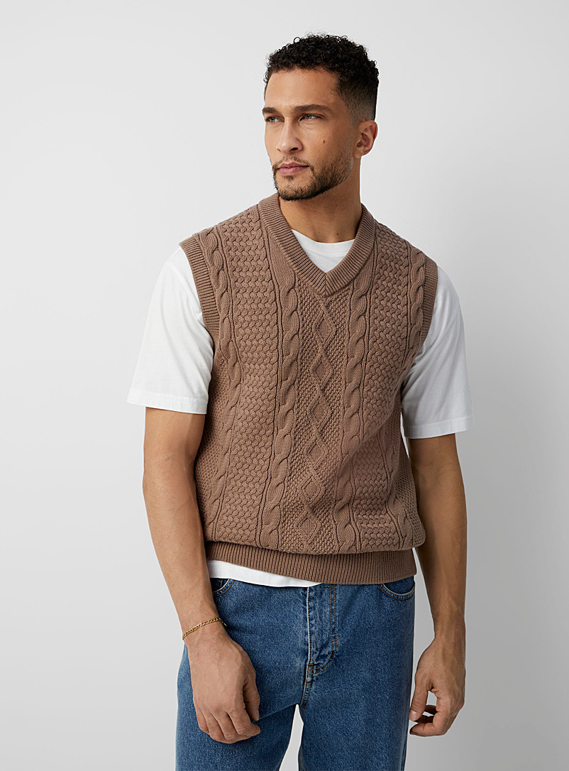 Le 31 Medium Brown Twisted-cable heritage sweater vest for men