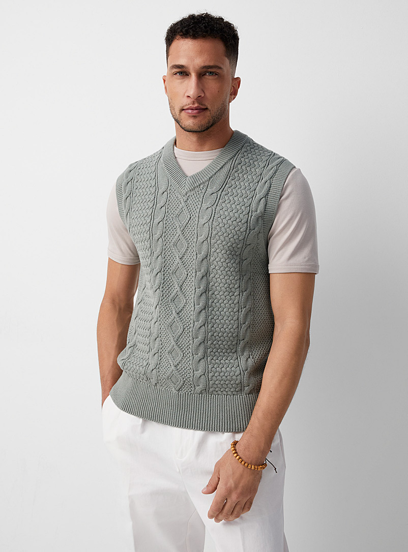 Le 31 Green Twisted-cable heritage sweater vest for men
