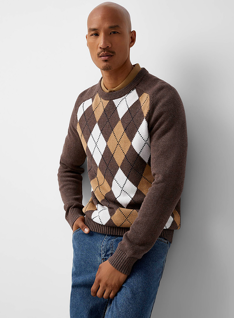 Le 31 Patterned Brown English argyle sweater for men