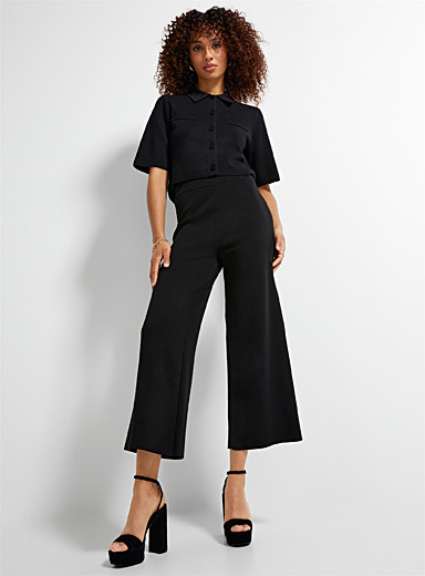 Icône: Le pantalon large tricot dense Noir pour femme