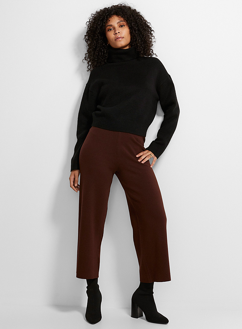 Icône Dark Brown Thick knit wide-leg pant for women