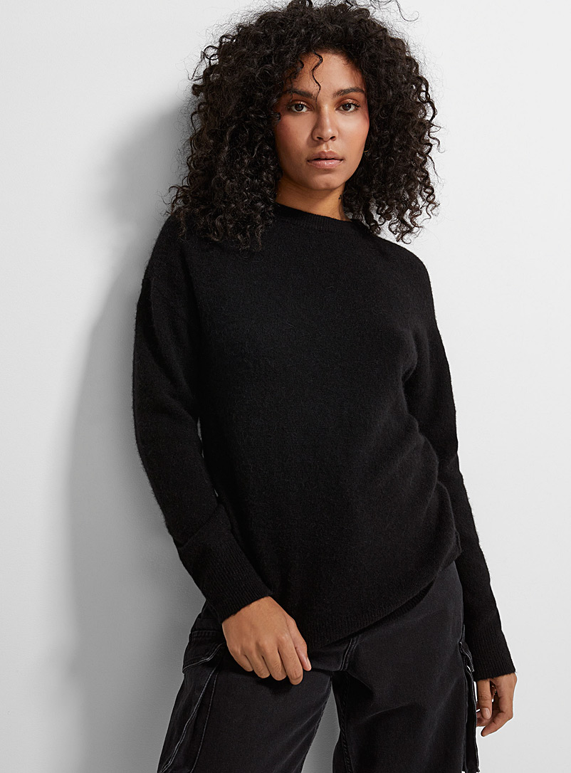 Icône Black Loose alpaca and merino wool sweater for women
