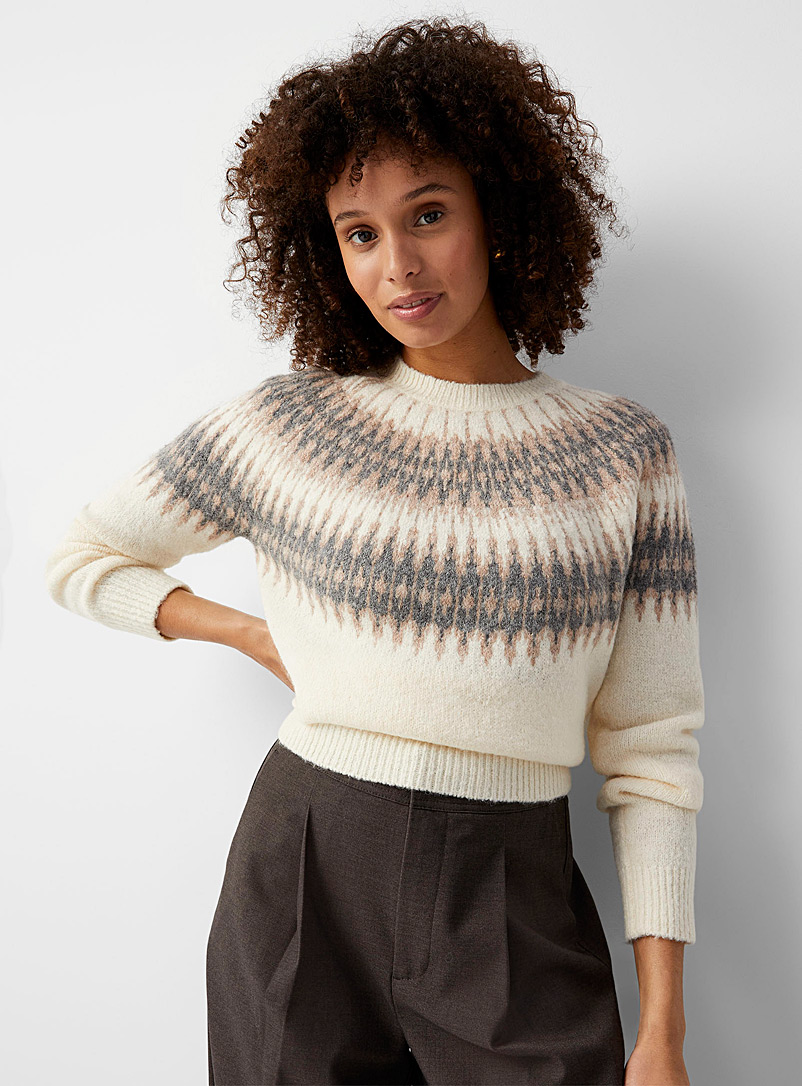 Contemporaine Ivory White Icelandic jacquard sweater for women