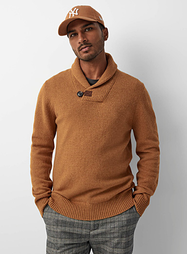 Le 31 Fawn Shawl-collar sweater Recycled lambswool for men