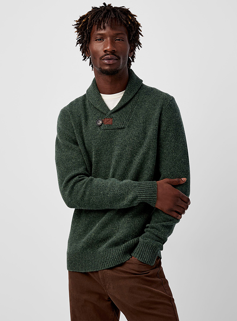 Le 31 Green Shawl-collar sweater Recycled lambswool for men