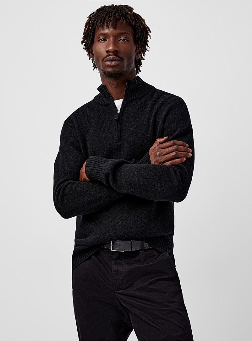 Le 31 Black Zip mock-neck sweater Recycled lambswool for men